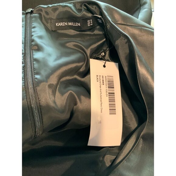 Karen Millen Black Structured Crepe & Faux Leather Contrast , Size 12, NWT! $342 - Picture 6 of 6